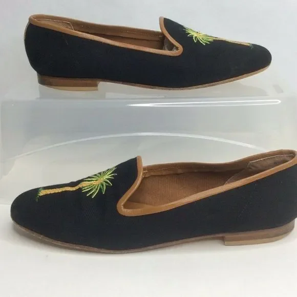 Zalo Smoking Loafer Green Embroidered Palm Trees - Picture 2 of 9